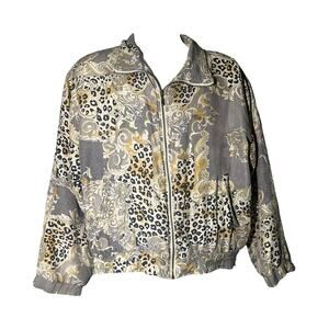 East West Vintage 80's Silk Windbreaker Cheetah and Gold Silk Print Retro Medium